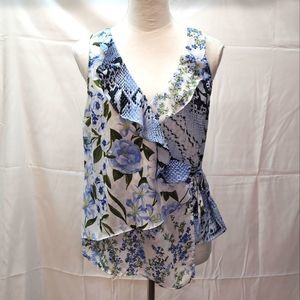 INC International Concepts Floral Sleeveless Wrap Blouse, Size Small